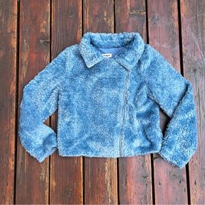 KIDPIK BLUE CROPPED PLUSH ROCKER JACKET SIZE XL 14